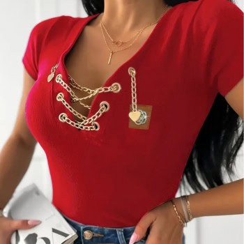 Μπλούζα Κοντομάνικη Κόκκινη με Αλυσίδα