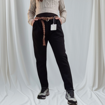 Παντελόνι με Ζώνη και Λαστιχο και Τσέπες Ζεστό Ύφασμα