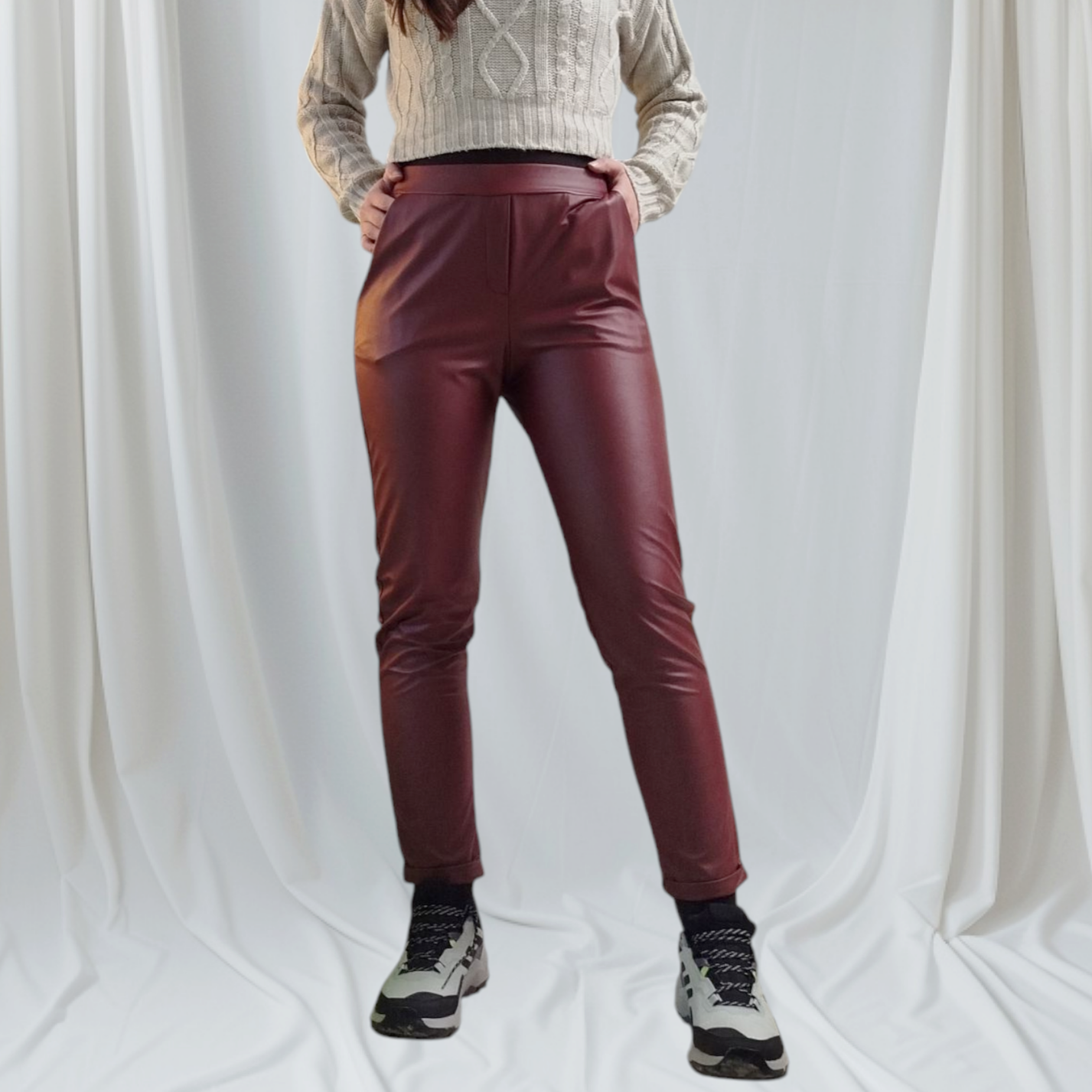 Παντελόνι Μπορντώ Δερματίνη