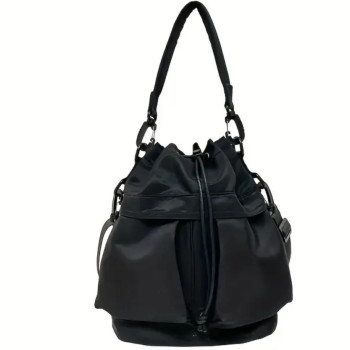 Μαύρη Τσάντα Ώμου με Λουρί και Τσέπες