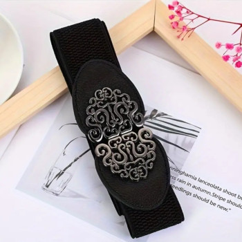 Γυναικεία Ζώνη Μαύρη με Ιδιαίτερο Ασημί Μοτίβο