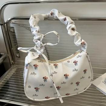Λευκό Τσαντάκι Ώμου με Λουλουδάκια