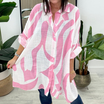 Άσπρο Λινό Πουκάμισο με Ροζ Λεπτομέρειες