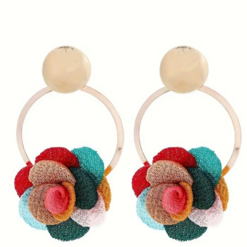 Πολύχρωμα Σκουλαρίκια με Υφασμάτινα Λουλούδια