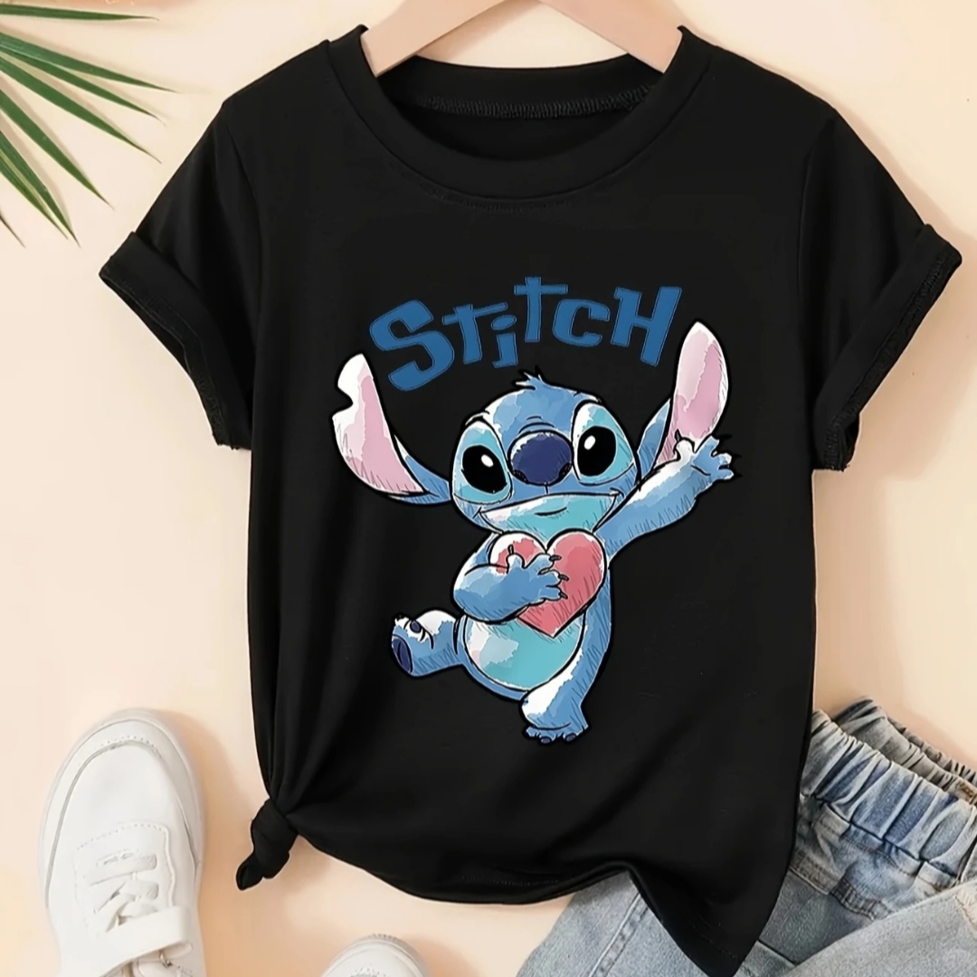 Μαύρη Κοντομάνικη Μπλούζα Stitch