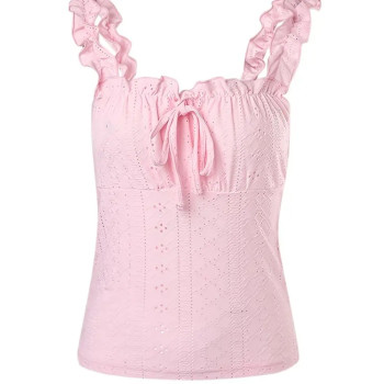 Ροζ Ρομαντικό Crop Τοπ με Κέντημα