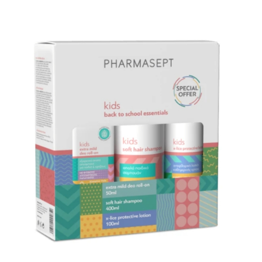 Pharmasept Back to School Pack Σετ Περιποίησης 1000ml Kid Soft Hair Shampoo 400ml, X-Lice Protective Lotion 100ml & Kids Extra Mild Deo Roll-On 50ml
