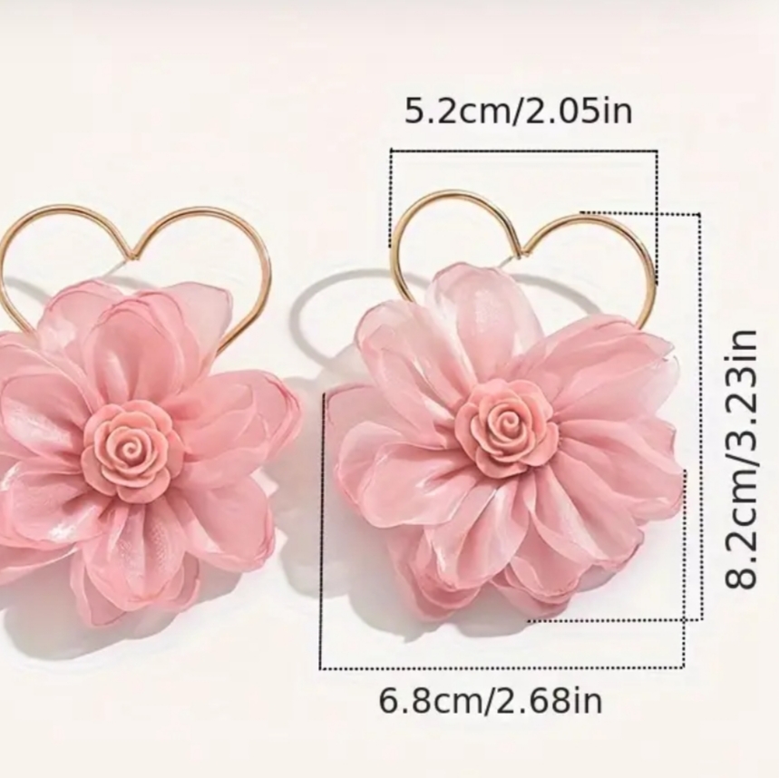 Σκουλαρίκια με Μεγάλα Ροζ Λουλούδια - Image 2