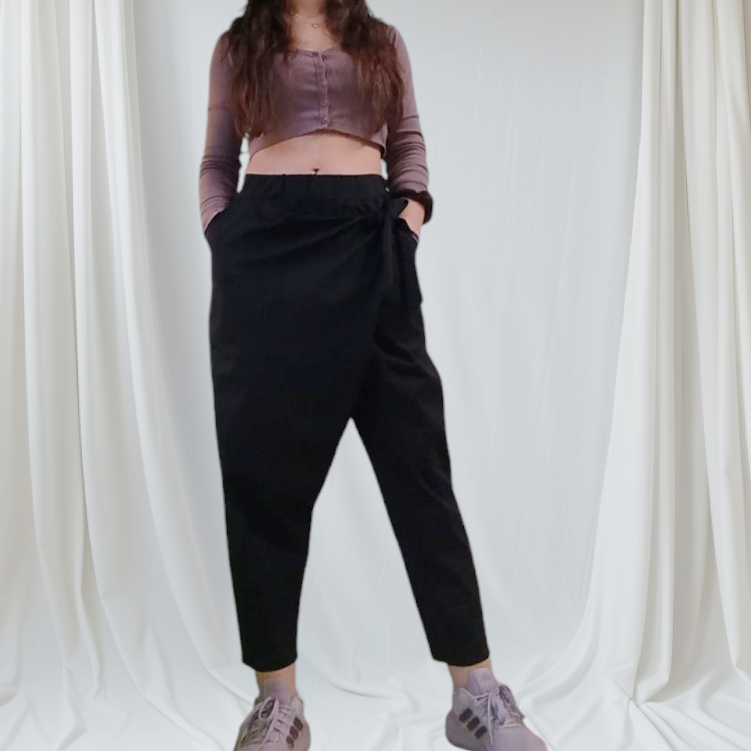 Μαύρο Παντελόνι Υφασμάτινο με Φιόγκο