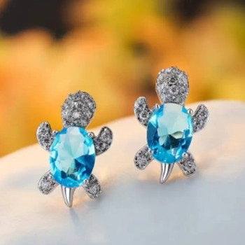 Σκουλαρίκια με Μπλε Πέτρα Χελώνα