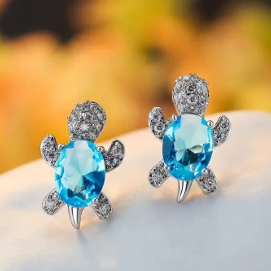 Σκουλαρίκια με Μπλε Πέτρα Χελώνα