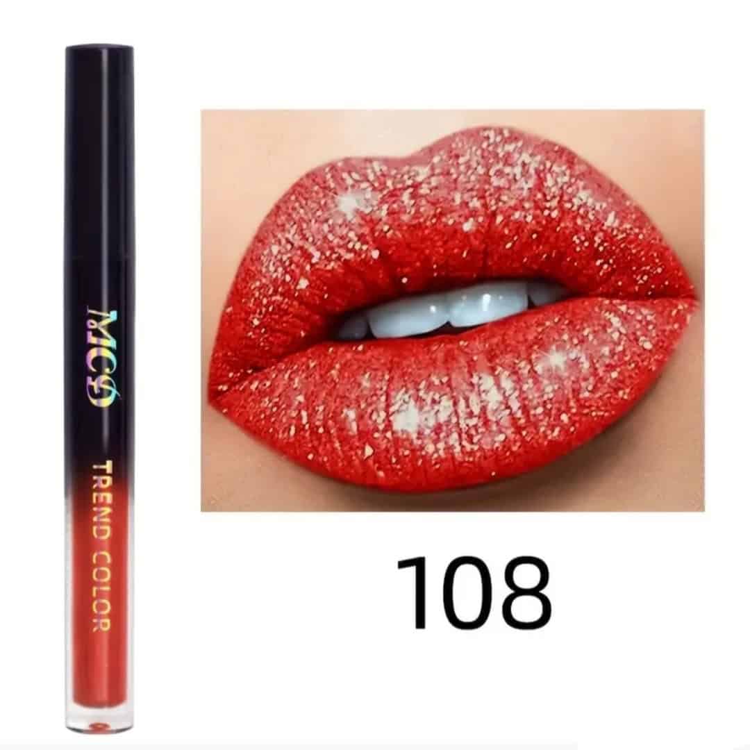 Ανθεκτικό Αδιάβροχο Pearlescent Liquid Lipstick Lip Gloss Makeup Shimmer Glitter #108