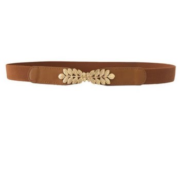 Γυναικεία Καφέ Ζώνη με Λεπτομέρεια Φύλλων