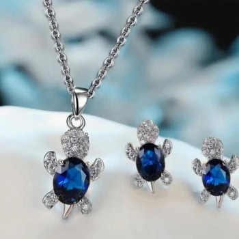 Σετ Κολιέ και Σκουλαρίκια Χελώνες με Μπλε Πέτρα