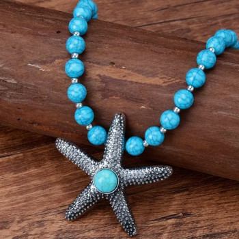 Κολιέ με Γαλάζιες Χάντρες και Αστερία