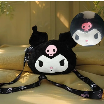 Μαύρη Χνουδωτή Τσάντα Kuromi Ώμου Χιαστί