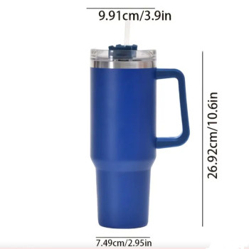 Μπλε Ανοξείδωτο Ποτήρι με Καλαμάκι και Λαβή