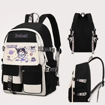 Σχολική Τσάντα με Πολλαπλές Θήκες με Σχέδιο Kuromi(Μαύρη-Άσπρη)