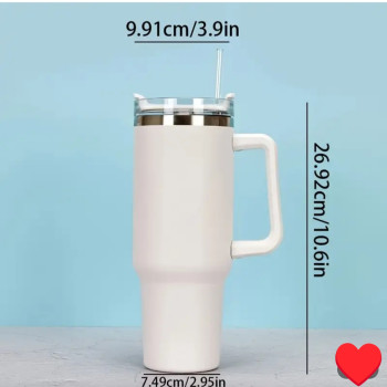 Άσπρο Ανοξείδωτο Ποτήρι με Καλαμάκι και Λαβή