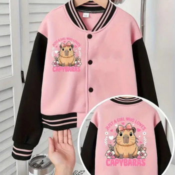 Κοριτσίστικη Ζακέτα με Σχέδιο Capybara σε Χρώμα Ροζ-Μαύρο