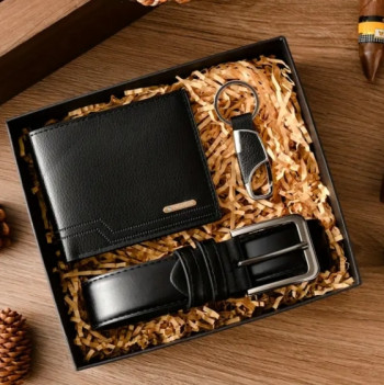 Σετ Δώρου για Άνδρες-Δερματίνη Πορτοφόλι, Ζώνη και Μπρελόκ για Κλειδιά