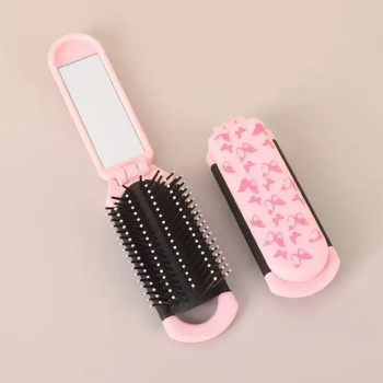 Πτυσσόμενη Βούρτσα Μαλλιών με Ενσωματωμένο Καθρέφτη σε Χρώμα Ροζ
