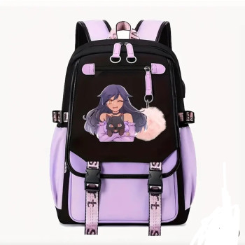 Σχολικό Σακίδιο Πλάτης με Σχέδιο Άνιμε με Πολλαπλές Θήκες (Λιλά-Μαύρο)
