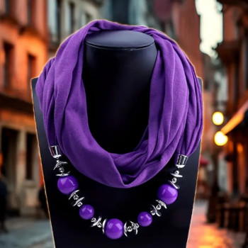 Κρεμαστό Κασκόλ Κολιέ με Πέρλες σε Χρώμα Μωβ