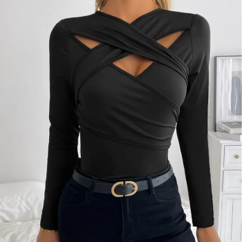 Γυναικεία Μαύρη Μπλούζα Μακρυμάνικη με Σχέδιο στο Μπούστο