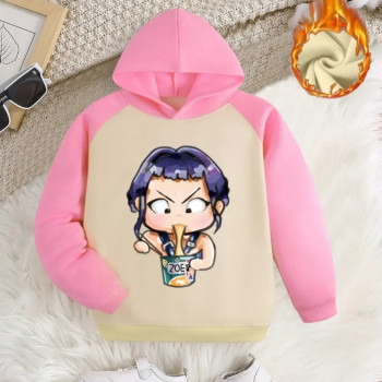 Παιδική Μπλούζα Φούτερ με Κουκούλα Ροζ και Στάμπα-Εκρού