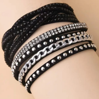 Μαύρα Βραχιόλια από Αλυσίδες, Τρουκς, Διάφανους και Μαύρους Κρύσταλλους