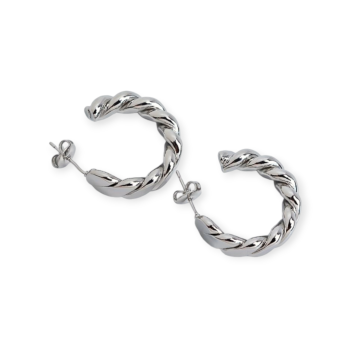 Σκουλαρίκια Ασημί-Στριφτούς Κρίκους