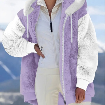 Γυναικεία Ζακέτα Λιλά-Λευκό Γούνινη #8987
