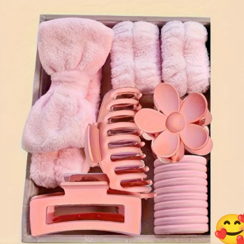 Σετ Κορδέλα Κλάμερ Λαστιχάκια Μαλλιών Ροζ