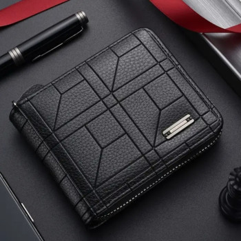 Πορτοφόλι Ανδρικό Δερματίνη Μαύρο με Φερμουάρ