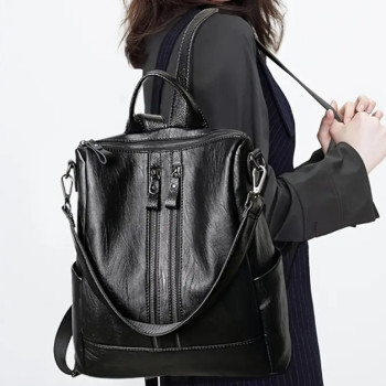 Γυναικεία Τσάντα Μαύρη από Συνθετικό Δέρμα Backpack