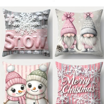 Σετ Χριστουγεννιάτικες Μαξιλαροθήκες Ξωτικά-Χιονάνθρωποι 4 τμχ.