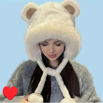 Χνουδωτός Ζεστός Σκούφος Μπεζ