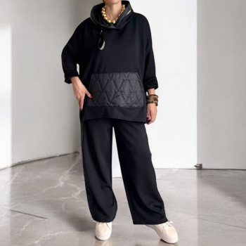 Σετ Γυναικείο Μαύρο Φούτερ Μπλούζα & Παντελόνι (Over Size)