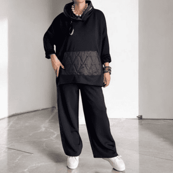 Σετ Γυναικείο Μαύρο Φούτερ Μπλούζα & Παντελόνι (Over Size)