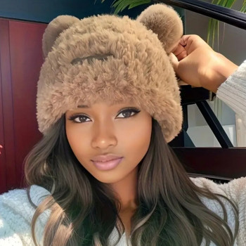 Γυναικείος Σκούφος με Αυτάκια (καφέ)