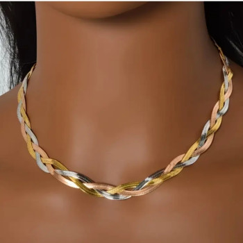 Κολιέ Ατσάλινο Τρίχρωμο - Ασημή, Χρυσό, Χάλκινο