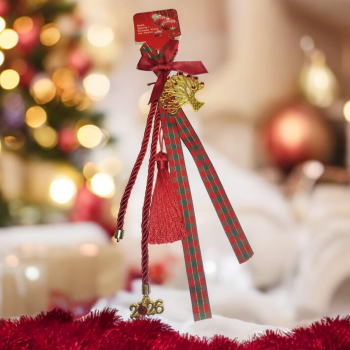 Κόκκινο Πράσινο Γούρι με Κορδέλες Χρυσό Δέντρο της Ζώης και Φούντα 2026