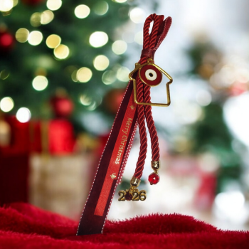 Κόκκινο Γούρι με Κορδέλες Χρυσό Σπιτάκι Μάτι 2026