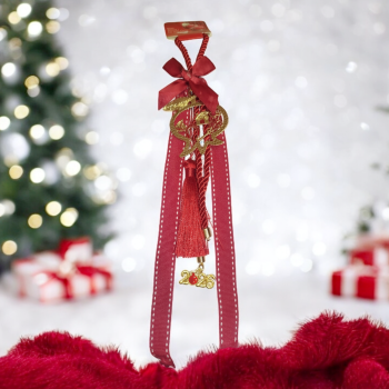 Μπορντό Γούρι με Κορδέλες Χρυσό Ρόδι με Σχέδια και Φούντα 2026