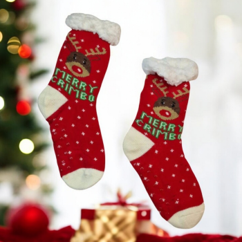 Χριστουγεννιάτικη Κάλτσα με Γούνα & Αντιολισθητικό Πάτο (τάρανδος)