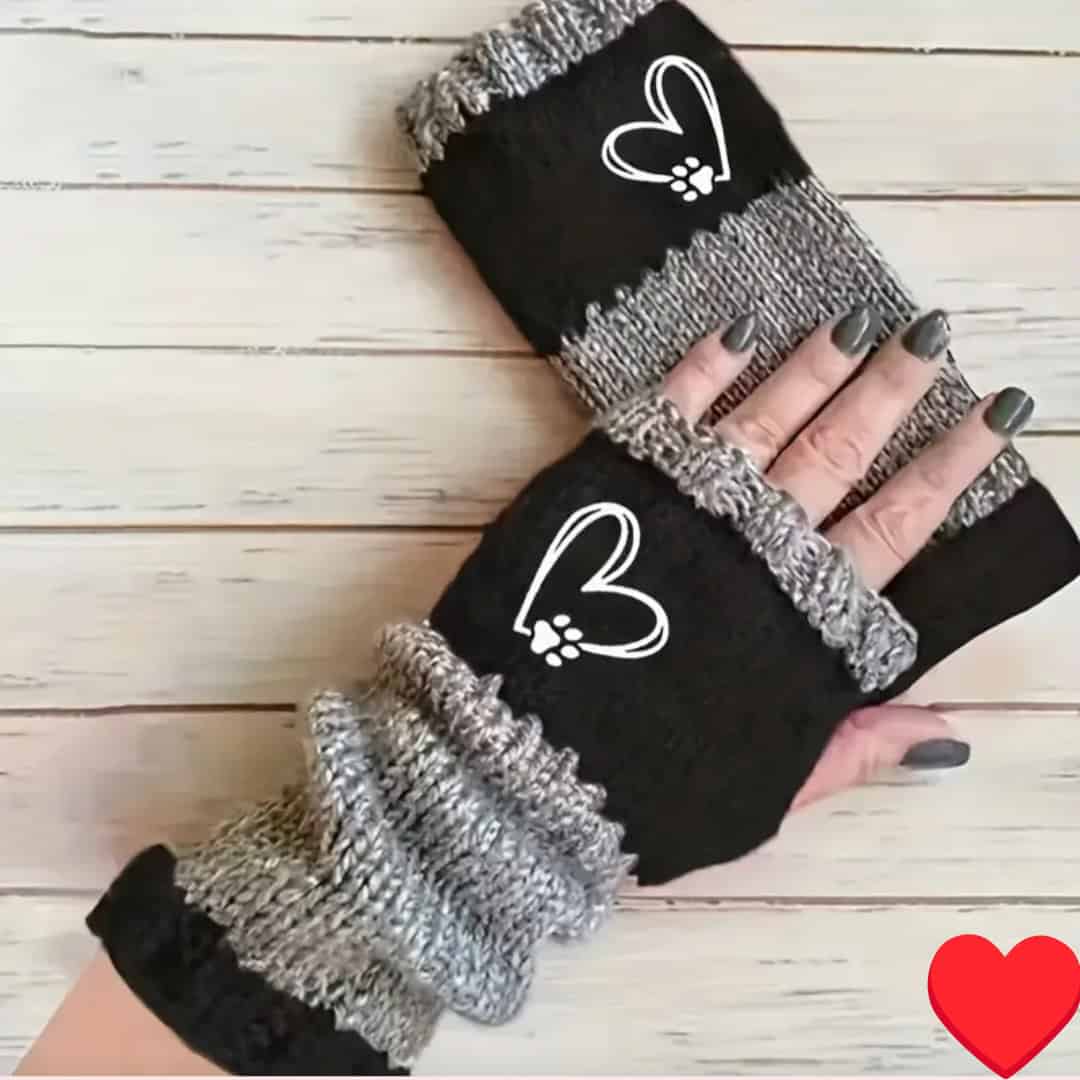 Γυναικεία Μαύρα Γάντια με σχέδιο Καρδούλα - Image 2