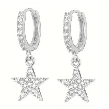 Σκουλαρίκια Κρίκοι με Κρεμαστά Αστεράκια & Στρας