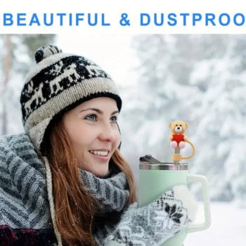 Καπάκι για Καλαμάκι – Αρκουδάκι Μπεζ με Κόκκινη Καρδούλα