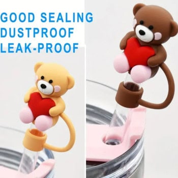 Καπάκι για Καλαμάκια – Αρκουδάκι Καφέ με Κόκκινη Καρδούλα